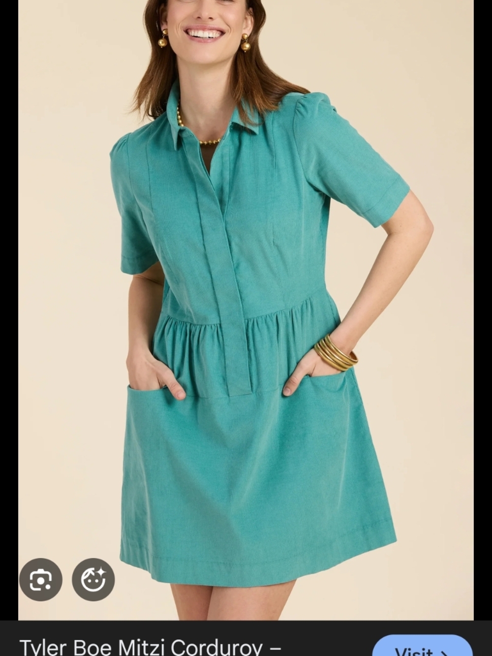 Tyler Boe Teal Short-Sleeve Corduroy Dress